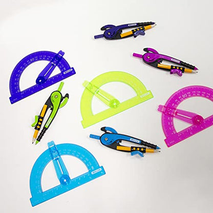 BAZIC PRODUCTS Scale-Arm Compass with #2 Pencil & 6 in Protractor, 4-Set - size: 1 Count (Pack of 4)