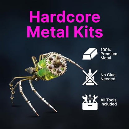 Steampunk Mechanical Spider 3D Metal Puzzle : 160+ Pcs No Glue Screw Build 96% Success Desktop Display Ornament DIY Craft Birthday for Father Husband Teens (Gatling Spider) - style: Gatling Spider