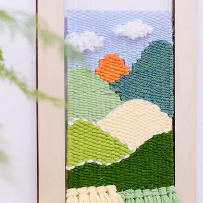 HAND U JOURNEY Weaving DIY Kit – 7.9"x11.8" Looms with Sticks, Yarn, Rope, and String All-in-One – Beginner-Friendly Craft Kit for Craft Lovers, Landscape Pattern