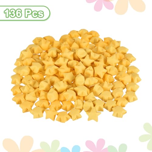 MECCANIXITY 136pcs Pre-made Origami Lucky Stars Paper Wishing Star Gold for Best Wish Christmas Party Wedding Valentine's Day Girl Friends Gift - color: Gold