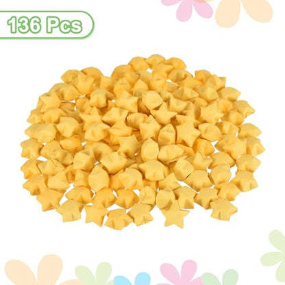 MECCANIXITY 136pcs Pre-made Origami Lucky Stars Paper Wishing Star Gold for Best Wish Christmas Party Wedding Valentine's Day Girl Friends Gift - color: Gold