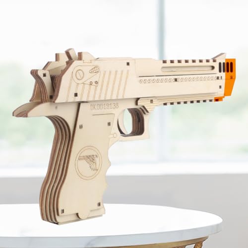 VJOALIN 3D Wooden Puzzles, Desert Eagle Wood Puzzles Gun Rubber Band Pistol Toys Machinery Model Best Present Puzzle for Adults