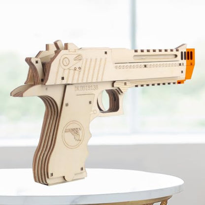 VJOALIN 3D Wooden Puzzles, Desert Eagle Wood Puzzles Gun Rubber Band Pistol Toys Machinery Model Best Present Puzzle for Adults
