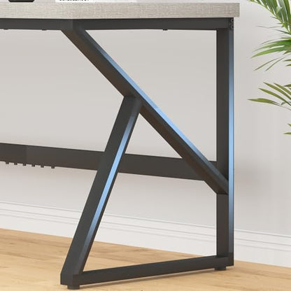 HSH 70 Inch Long Grey Desk, Large Home Office Computer Desk for 2 People - color: Light Grey Oak, size: 70 Inch