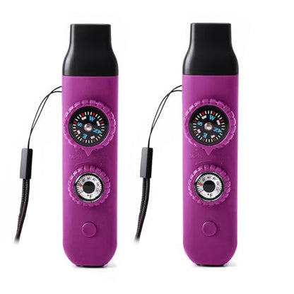 Emergency Survival Safety Whistle，Whistle for Kids with Lanyard,Compass,Thermometer,Ideal for Kayaking, Boating, Hiking, Camping, Climbing - color: Plum 2pcs