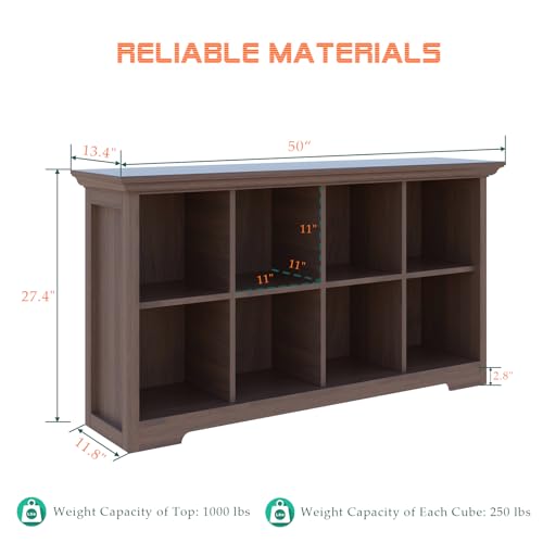 OSCHF 8-Cube Open Bookcase with Base, 2-Tier Low Cabinet, Walnut - color: Walnut, size: 8-Cube
