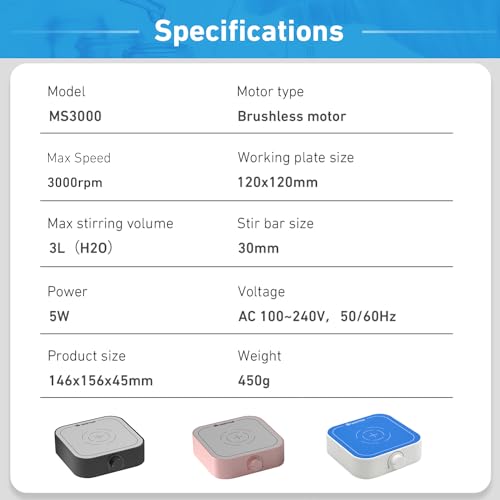 3000rpm Magnetic Stirrer Mixer with Stir Bar, Brushless DC Motor Max 3000ml Magnetic Stir Plate Mixer Blue-White（No Hot) - style: Blue-White-3000RPM Basic