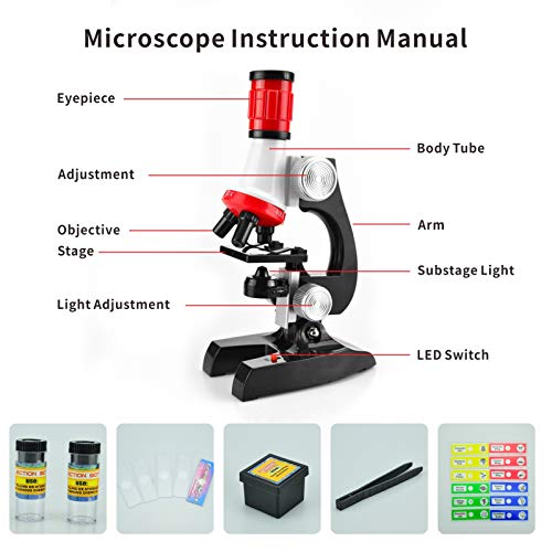 Little World Kids Microscope with LED Light - 100X/400X/1200X Magnification - color: Red 2 Pieces