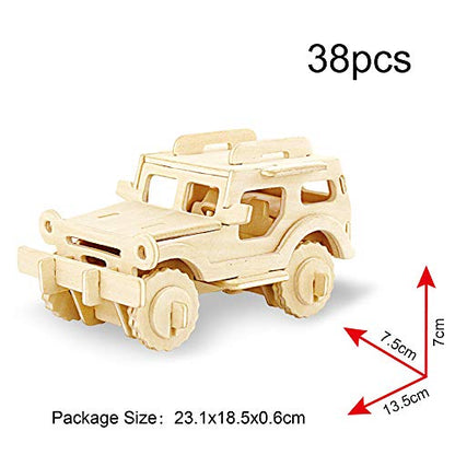 Georgie Porgy 3D Wooden Puzzles for Kids Toys Construction Woodcraft Kits DIY Model Puzzle Kits Birthday Gifts Pack of 3 (Biplane Off-Road Vehicle Yacht) - color: Biplane Off-road Vehicle Yacht