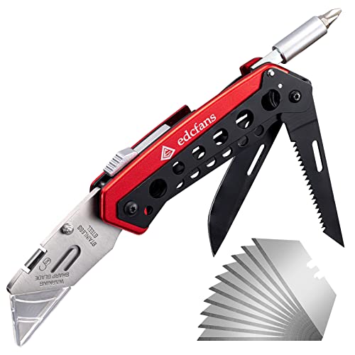 EDCFANS Folding Utility Knife,Box Cutter Knife, Razor Work Knives for Men - size: box cutter knife with 10 razor blades