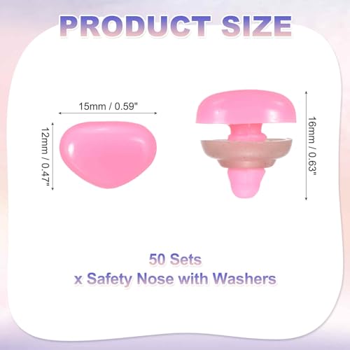 MECCANIXITY 50set 12mm Large Plastic Triangle Safety Noses Pink with Washer for Crochet Stuffed Animal Doll Craft Puppet Plush Toy Bear - color: Pink, size: 12mm