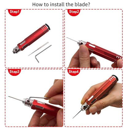 ANSAI Model Scriber with 5 Blades for Modeling Hobby Resin GK Carved Scribe line Cutting Tool Chisel + Rubber Cap Blades with Laser Mark