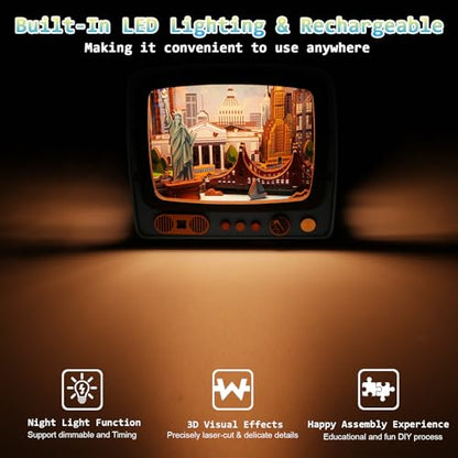 Shuttle to New York 3D Wooden Puzzle with LED Lights, DIY Model Craft Kit for Adults & Kids, Creative Building Set and Unique Home Decor Gift - style: Shuttle to New York