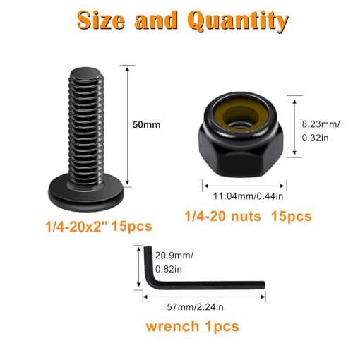 weideer 28pcs 1/4-20 x 2 Nuts and Bolts Kit, Stainless Steel 18-8 (304) Flat Head Hex Socket Cap Furniture Bolts,Nylon Insert Hex Lock Nuts with Hex Spanner K-191 - size: 1/4-20 x 2", style: Flat Head Hex