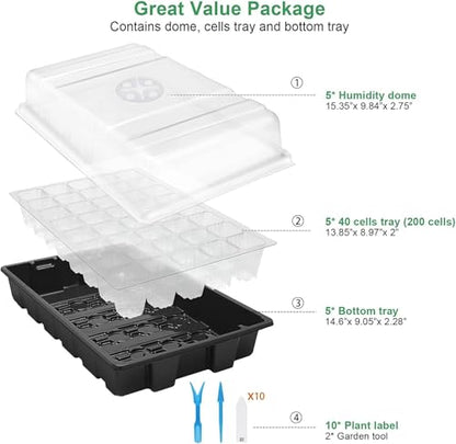 MIXC 5 Pack Seed Starter Tray, 200Cell Mini Propagator Greenhouse Grow Kit - color: Black, size: 40-Cell 5-Pack
