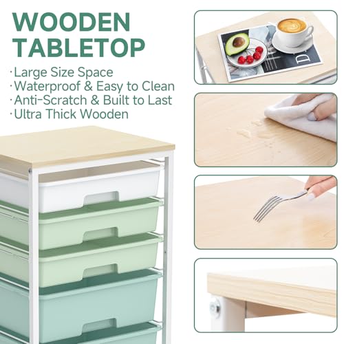 SYKIARIOL Rolling Cart with Drawers,5 Drawers Storage Cart,Light Green - color: Green