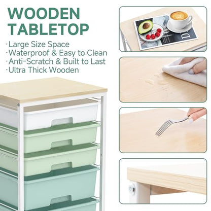 SYKIARIOL Rolling Cart with Drawers,5 Drawers Storage Cart,Light Green - color: Green