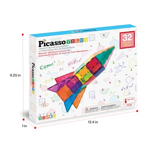 PicassoTiles Magnetic Building Block Rocket Booster Theme Set Magnet Construction Toy Educational Kit Engineering STEM Learning Playset Child Brain Development Stacking Blocks Playboard PT32 - color: Multicolored Rocket Booster Theme