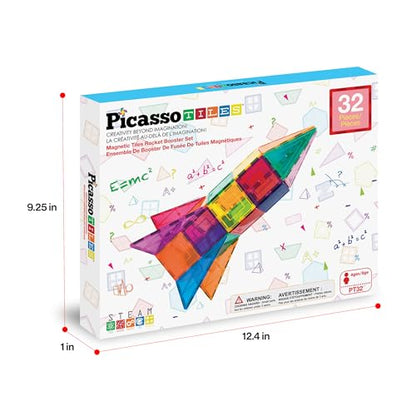 PicassoTiles Magnetic Building Block Rocket Booster Theme Set Magnet Construction Toy Educational Kit Engineering STEM Learning Playset Child Brain Development Stacking Blocks Playboard PT32 - color: Multicolored Rocket Booster Theme