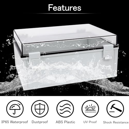 Junction Box IP65 Waterproof ABS Plastic Enclosure Hinged PC Clear Cover Electrical Project Box with Mounting Plate, Wall Brackets, Cable Glands 15.7" x 11.8" x 7.1" - color: Clear Cover, size: 15.7" x 11.8" x 7.1"