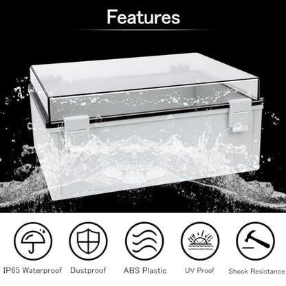 Junction Box IP65 Waterproof ABS Plastic Enclosure Hinged PC Clear Cover Electrical Project Box with Mounting Plate, Wall Brackets, Cable Glands 15.7" x 11.8" x 7.1" - color: Clear Cover, size: 15.7" x 11.8" x 7.1"