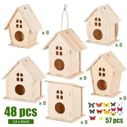 Sawysine 107 DIY Birdhouse Kits, Wooden Bird House Round Entrance - style: Lovely Style