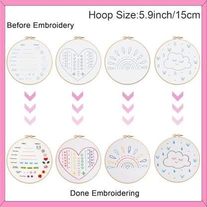 Louise Maelys 12 Pre-Stamped Embroidery Kits for Beginners, Cross Stitch for Kids Girls,DIY Needlepoint Craft Sewing,Practice Kit Supplies,Funny Cute Pattern,Perfect for Ages 8+ - color: 12 embroidery kits