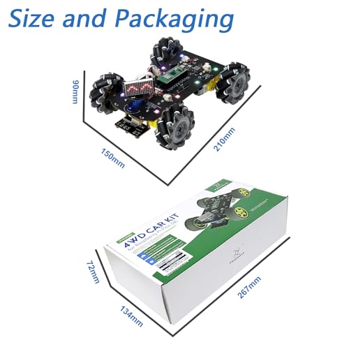 Freenove Mecanum Wheel Car Kit for Raspberry Pi Pico W (Included) (Compatible with Arduino IDE), Dot Matrix Expressions, Obstacle Avoidance, Line Tracking, Light Tracing, Colorful Light, App - color: Mecanum Wheels with Raspberry Pi Pico W