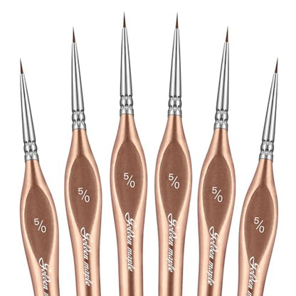 Detail Paint Brushes 5/0, Golden Maple 6PC Extra Fine Detail Miniature Paint Brush Set Very fine Paint Brushes for Miniature Painting Small Scale Models Acrylic Watercolor Oil, Rose Gold - color: Gold