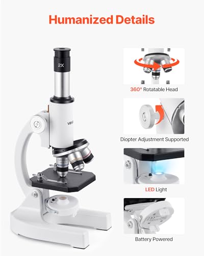 VEVOR Microscope for Kids Adults, 40X-2000X Professional Compound Microscope Mobile Phone Adapter with LED Light, for Laboratory, School, Home, Education - style: A