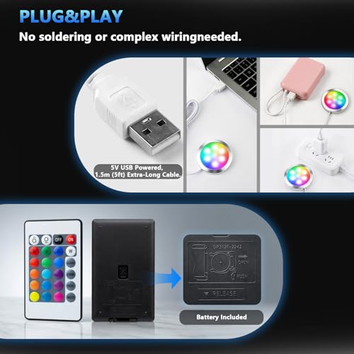 5 Pack RGB LED Lamp Kit for 3D Printed Light Box, Remote & Memory Function, USB 5V, Compatible with Bambu Lab X1/P1/A1 & MakerWorld Models, by CreatryLab - size: 5 PACK