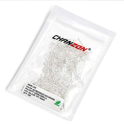 CHANZON 100 pcs 3mm Purple UV LED Diode Lights (DC 3V 20mA) - color: I) Uv 395nm, size: 3mm Round Top