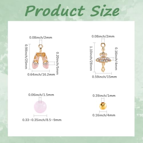 SUNNYCLUE 1 Box DIY 6 Sets Valentine's Day Glass Bead Bracelet Kit Dancer Charms Enamel Pink Heart Rhinestone Dance Dress Shoes Gold Bowknot Charms for Jewelry Making Kits Beginner Wedding Supply - style: Dance 4