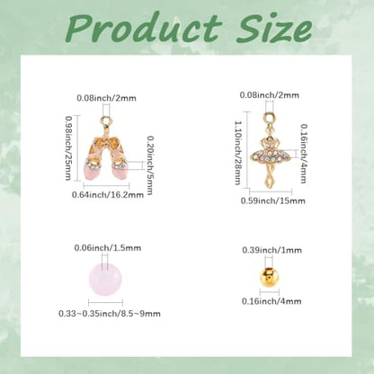 SUNNYCLUE 1 Box DIY 6 Sets Valentine's Day Glass Bead Bracelet Kit Dancer Charms Enamel Pink Heart Rhinestone Dance Dress Shoes Gold Bowknot Charms for Jewelry Making Kits Beginner Wedding Supply - style: Dance 4