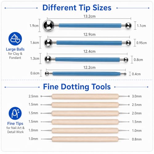 ABenkle 10Pcs Dotting Tools Ball Styluses for Rock Painting, Pottery Clay Modeling Embossing Art Mandala - color: Blue