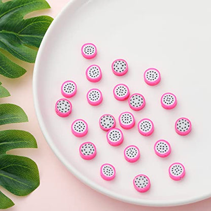 100pcs Dragon Fruit Polymer Clay Spacer Beads for Women Jewelry Making DIY Bracelet Necklace Hair Clip(Dragon Fruit) - color: Dragon Fruit