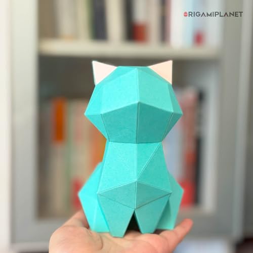 3D Origami Paper Craft Kit, Moonlit Kitten Cute DIY Pre-Cut Animal Papercraft Model for Beginners, Fun Handmade Home Decoration Gift for Adults & Teens-Green