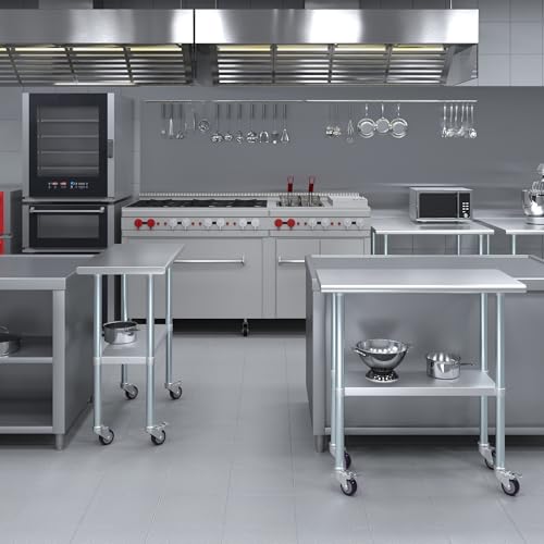 AmGood 18 in. x 36 in. Stainless Steel Work Table with Wheels | Metal Kitchen Food Prep Table | NSF - size: 36 in. Long x 18 in. Deep with Wheels