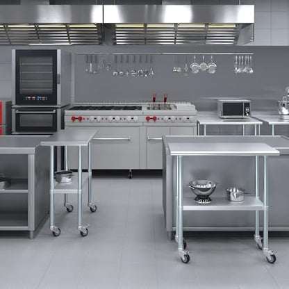 AmGood 18 in. x 36 in. Stainless Steel Work Table with Wheels | Metal Kitchen Food Prep Table | NSF - size: 36 in. Long x 18 in. Deep with Wheels