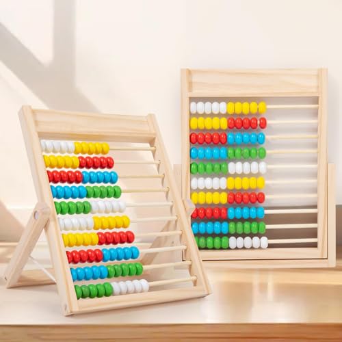 QQM Wooden Abacus Math Manipulatives Set with 100 Counting Beads, Math Sticks & Number Alphabet Cards, Folding Counting Toy Preschool Learning Activities Gift for Kids Toddlers Ages 3+