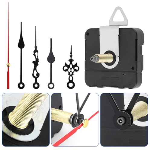 Gosknor Wall Clock Repair Kit, 1.26 Inch Quartz Long Shaft Clock Movement Replacement Mechanism Timepiece Repair Kit with Second/Minute/Hour Hand Parts