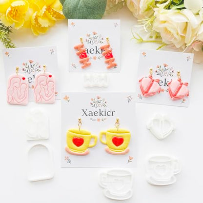 Mother’s Day Polymer Clay Cutters & Stamps Set - 12pcs Sharp & Durable Tea Cup, Cake, Heart, MOM & Silhouette Shapes for DIY Earring Jewelry Making, Soft Clay Crafts & Holiday Supplies - color: 2M color