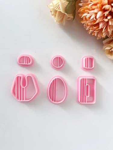 Textured Polymer Clay Earring Cutters Set, 6Pcs Geometric Clay Cutters for Polymer Clay Jewelry Making, 3D Printed Clay Earring Cutters for DIY Crafts, Boho Vertical Striped Clay Molds for Earrings