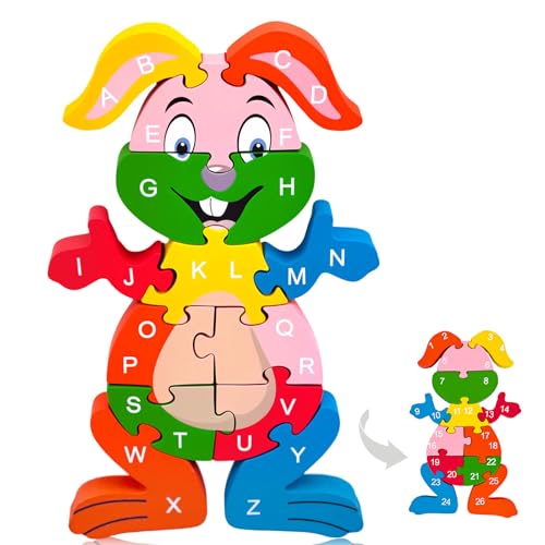 LovesTown Puzzle for Kids, Wooden, 3D Rabbit Shape - size: Medium, style: Rabbit