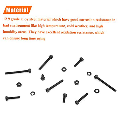 HELIFOUNER 560 Pieces M2.5 x 4mm /6mm /8mm /10mm /12mm /16mm /20mm, Hex Socket Head Cap Screws Bolts Washers Nuts Kit, 12.9 Grade Alloy Steel, Full Threaded, Black - size: M2.5, style: Socket Head