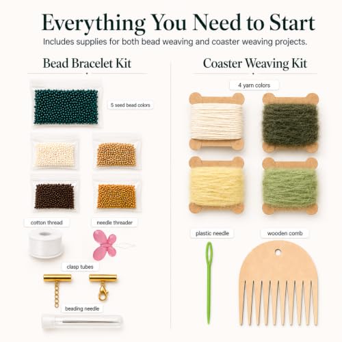 TMEGMIC 2-in-1 Wooden Bead Loom Kit, Bracelet and Coaster Weaving Kit with - color: Emerald Green Kit