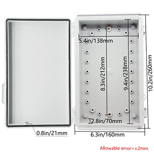 Zulkit Junction Box ABS Plastic Dustproof Waterproof IP67 Electrical Boxes Hinged Shell Outdoor Universal Project Enclosure Grey, Stainless Steel Buckles 10.2 x 6.3 x 3.9 Inch - size: 10.2"x6.3"x3.9" GC k