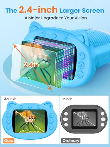 Microscope for Kids, 2.4 Inch Digital Microscope with 1000X Magnification, Handheld Camera Mini Pocket Magnifying Glass, Educational Birthday Gifts Toys for Ages 3+, Blue - color: Blue