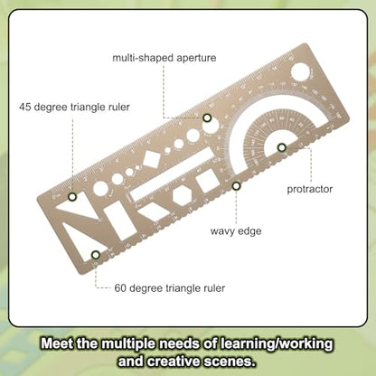 HARFINGTON Multifunctional Geometric Rulers 15cm Metric and SAE Aluminum Straight Edge Protractor Angle Math Measuring Ruler Geometric Drawings Templates for Drawing Drafting, Gold - color: Gold