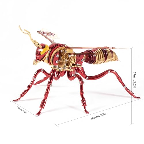 3D Metal Puzzles for Adults, Mechanical Bee Insect Model Kit - color: Bee-red-gold
